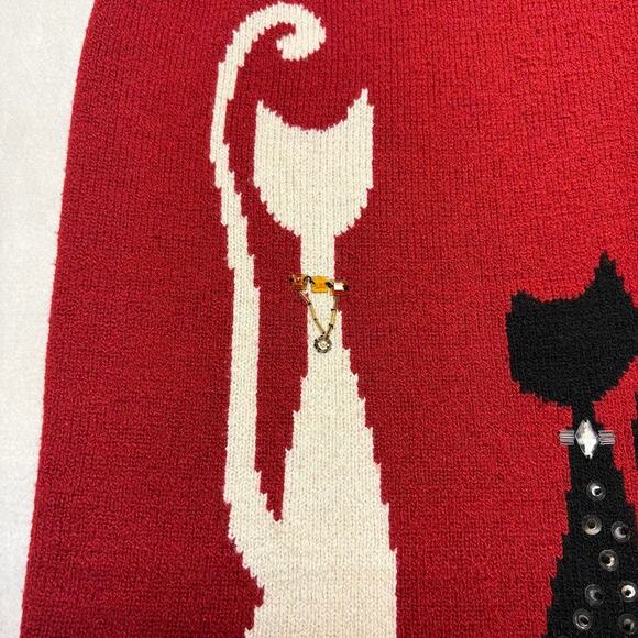 Allison Daley Embellished Cats Knit Red Sweater Vest Womens Plus Size 3X - Picture 4 of 11